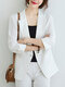 Solid Pocket Button Front Lapel 3/4 Sleeve Blazer - White