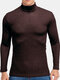 Mens Solid Color Turtleneck Ribbed Knit Basics Long Sleeve T-Shirts - Coffee