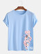 Mens Cherry Print Japanese Style O-Neck Short Sleeve T-Shirt - Blue