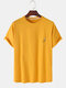 Mens Banana Embroidered Cotton Round Neck Casual Short Sleeve T-shirts - Yellow