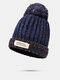 Unisex Mixed Color Knitted Letter Cloth Patch Flanging All-match Warmth Brimless Beanie Hat - Gray Blue
