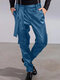 Men Belt Tie Artificial Leather Casual Pants - Blue