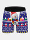 3 Color Mens Underwear Christmas Snowman Print Snowflake Plaid Boxer Briefs - Blue