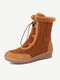 Women Adjustable Slip On Suede Casual Winter Short-Calf Snow Boots - Camel