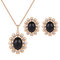 Luxury Jewelry Set Rhinestone Flower Opal Earrings Necklace Set - Black