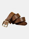 Men Genuine Leather Pure Copper Pin Buckle Belt Solid Color Retro Adjustable Belt - Khaki