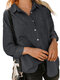Solid Dual Pocket Lapel Button Front Long Sleeve Shirt - Dark Gray
