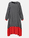 Polka Dot Patchwork Long Sleeve Asymmetrical Hem Maxi Dress - Black