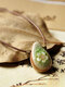 Vintage Crackle Glaze Stone Flower Necklace Hand-woven Rope Drop Necklace - Green