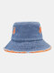 Unisex Washed Denim Solid Colorful Broken Hole Rough Edge All-match Sunscreen Bucket Hat - Orange