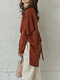 Solid Tie Back High-low Long Sleeve Loose Button Blouse - Brown