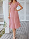 Solid Ruffle Short Sleeve V-neck Casual Dress For Women - Pink