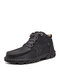 Salkin Men Hand Stitching Comfy Microfiber Leather Ankle Boots - Black