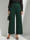 Solid Color Button High Waist Loose Casual Pants For Women - Green