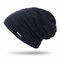 Men Winter Knitted Thicker Plus Plush Beanie Hats Outdoor Casual Warm High Stretch Stocking Hat - Navy