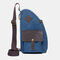 Man Canvas Sling Bag Patchwork Genuine Leather Multifunction Bag Casual Chest Bag  - Blue