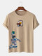 Mens Astronaut&Earth Graphic Short Sleeve 100% Cotton T-shirts - Khaki