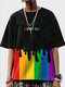 Mens Colorful Print Crew Neck Short Sleeve T-Shirts - Black