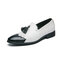 Men Stylish Slip On Microfiber Leather Loafers Tassel Dress Shoes - Black