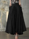 Solid Color Elastic Waist Plus Size Skirt with Pockets - Black
