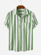 Men Four Colors Short Sleeve Casual Striped Designer Shirts - Green