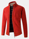 Mens Rib-Knit Zip Front Stand Collar Casual Cotton Cardigans With Pocket - Orange