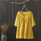 Hook flower hollow V-neck cotton Loose Short Sleeve T-shirts - Yellow