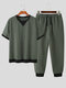 Mens Japan Contrast Drawstring Two Pieces Outfits - Gray