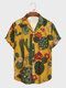 Camisas de manga corta con cuello con solapas y estampado de cactus para hombre - Amarillo
