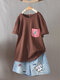Solid Color Patchwork Pocket Casual O-neck T-shirt - Coffee