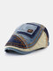Collrown Men Cotton Colorblock Patchwork Breathable Sunshade Short Brim Casual Vintage Forward Hats Beret Flat Caps - Blue