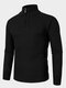 Mens Ribbed Knit Half Zip High Neck Solid Color Casual Sweaters - Black