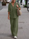 Solid Long Sleeve Lapel Wide Leg Two Pieces Suit - Dark Green