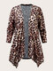Plus Size Casual Leopard Print Asymmetrical Hem Cardigan - Khaki