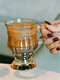 Ins Vintage Relief Glass High Foot Latte Coffee Cup - Amber
