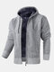 Mens Zip Front Knitted Plush Lined Warm Drawstring Hooded Cardigans - Gray