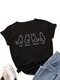 Cartoon Cat Letters Printed Short Sleeve O-neck T-shirt For Women - Black