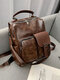 Men Retro Outdoor PU Leather Multi-pocket Multi-carry Backpack Crossbody Bag - Brown