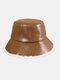 Men & Women PU Leather Wool Warm Fashion Winter Bucket Hat - Coffee