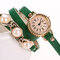 Trendy Pearl Bracelet Watch Three Layer Leather Watch Fashion Style Waterproof Quartz Watch - Green