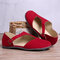 Large Size Women Comfy Suede Closed Toe Open Side Buckle Flats - Red