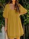 Jacquard Loose Solid Color Square Collar Half Sleeve Chiffon Dress - Yellow