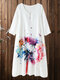 Tie Dye Dandelions Button Plus Size Pocket Asymmetrical Layered Dress - White