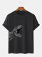 Mens 3D Dinosaur Side Print 100% Cotton Short Sleeve T-Shirts - Black