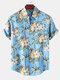Mens Coconut Tropical Print Soft Casual Lapel Shirt - Blue