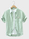 Mens Striped Chest Pocket Short Sleeve Shirts - Green