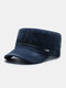 Men Washed Distressed Cotton Solid Color Letter Metal Label Sutures Casual Sunscreen Military Hat Flat Cap - Navy