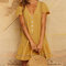 Solid Color Lace V-neck Button Hollow Stitching Short-sleeved Dress - Yellow