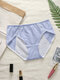 Women Striped Patchwork Antibacterial Thin 100% Cotton Mid Waist Panties - Blue