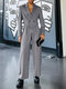 Mens Solid Irregular Hem Blazer Two Pieces Outfits - Gray